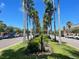 Palm tree-lined street with parked cars and shops at 460 Base E Ave # 122, Venice, FL 34285