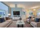 Elegant living room with sofas, coffee table, and large TV at 339 Meadow Beauty Ct, Venice, FL 34293