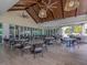 Outdoor clubhouse patio with seating and fans at 487 Summerfield Way, Venice, FL 34292