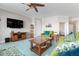 Living room with green sofas and wooden coffee table at 23499 Awabuki Dr # 102, Venice, FL 34293