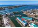 Aerial view of waterfront property with a boat slip at 8230 Harborside Cir, Englewood, FL 34224