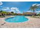 Large resort-style pool with a spacious deck and surrounding palm trees at 13376 Caravaggio Ct, Venice, FL 34293