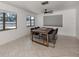 Bright dining room features a contemporary wood table and seating for six at 214 Lorraine Ave, Venice, FL 34293