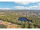 Aerial shot of the neighborhood with a pond and lots of mature trees at 9790 Parkwood Ct, Seminole, FL 33777