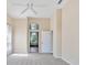 Comfortable bedroom featuring neutral carpet, a ceiling fan and adjacent bathroom access at 1241 Reserve Dr, Venice, FL 34285