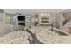 Kitchen island with stunning granite countertop detail, leading to an open-concept living area at 12410 Cinqueterre Dr, Venice, FL 34293