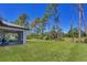 Expansive backyard featuring lush lawn, screened porch, and towering pines at 1449 Overhead St, North Port, FL 34288