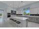 Modern kitchen features a large island with seating, stainless appliances and designer backsplash at 1596 Landfall Dr, Nokomis, FL 34275