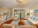 Staged living room with comfortable seating and views of the lanai and backyard pool at 4238 Mackay Falls Ter, Sarasota, FL 34243