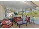 Screened-in patio featuring a comfortable seating arrangement with flamingo themed pillows at 4332 Big Leaf St, North Port, FL 34286