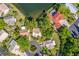 Aerial view of community featuring well-maintained lawns, a pond, and beautiful homes at 3 Inlets Blvd # 3, Nokomis, FL 34275