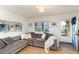 Bright living room with a sectional sofa and blue door at 9715 Harrell Ave # 40, Treasure Island, FL 33706