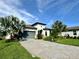 One-story house with gray garage and a palm tree at 8394 Olive Brook Dr, Wesley Chapel, FL 33545