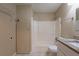 Clean bathroom with shower/tub, vanity, and shelving at 6009 N 39Th St, Tampa, FL 33610