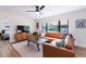 Open concept living room with a comfortable sectional sofa and large windows at 1344 Springdale St, Clearwater, FL 33755