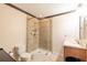 Bathroom with corner shower and single vanity at 20102 Blue Daze Ave, Tampa, FL 33647