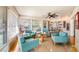 Sunroom features teal armchairs and a wine rack; bright and airy at 105 17Th Ne Ave, St Petersburg, FL 33704