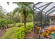 Landscaped backyard with tropical plants and a grassy area at 6720 The Masters Ave, Lakewood Ranch, FL 34202