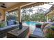 Relaxing pool area with wicker furniture and screened enclosure at 6720 The Masters Ave, Lakewood Ranch, FL 34202