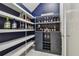 Well-stocked wine cellar with ample shelving and cabinetry at 3135 Great Banyan Way, Wesley Chapel, FL 33543