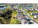 Neighborhood aerial view with community ponds, green spaces and modern two-story homes at 9189 Royal River Cir, Parrish, FL 34219