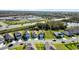 Neighborhood aerial showing well-maintained lawns, sidewalks, and easy access to the nearby school and pond at 9189 Royal River Cir, Parrish, FL 34219