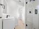 Contemporary bathroom with frameless glass shower, sleek fixtures, and modern design at 105 12Th Sw St, Ruskin, FL 33570