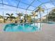 Sparkling screened-in pool with clear blue water and surrounded by palm trees, creating a perfect backyard oasis at 818 Golf Island Dr, Apollo Beach, FL 33572