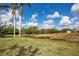 Lush backyard featuring palm trees and view of a small pond at 11530 57Th Street E Cir, Parrish, FL 34219