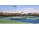 Community tennis courts with well-maintained blue and green surface and tall surrounding fence at 29537 Zupetta Ln, Wesley Chapel, FL 33545