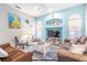 Inviting living room featuring comfy sofas, an area rug, decorative elements, and a mounted television at 2734 Ashland Ln, North Port, FL 34286