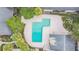 Aerial view of community pool surrounded by lush landscaping and patio at 7502 Needle Leaf Pl # B66, Tampa, FL 33617