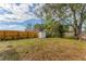 Expansive backyard with a storage shed, partially fenced perimeter, and lush landscaping at 5350 47Th N Ave, St Petersburg, FL 33709