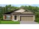 One-story home with brown siding, dark roof, and a two-car garage at 13213 Gulf Bay Ln, Spring Hill, FL 34609