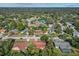 Aerial view of residential neighborhood showcasing houses with pools and lush landscaping at 1813 Laurel Oak Dr, Valrico, FL 33596