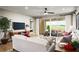 Living room with comfortable seating, large TV, and sliding glass doors to a patio at 9049 Players Dr, Weeki Wachee, FL 34613