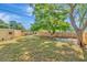 Backyard with large tree, wooden fence, and grassy area at 6921 Onyx N Dr, St Petersburg, FL 33702