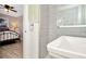 Clean bathroom with a walk-in shower and updated vanity at 6921 Onyx N Dr, St Petersburg, FL 33702