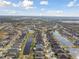 Aerial view of a residential neighborhood with lakes and houses at 6843 Boulder Run Loop, Wesley Chapel, FL 33545