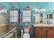 Bathroom with teal walls and shower at 6843 Boulder Run Loop, Wesley Chapel, FL 33545