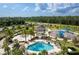 Aerial view of community pool, playground, and pavilion at 33346 Kateland Dr, Wesley Chapel, FL 33545