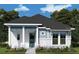 Architectural rendering of a charming one-story home with gray roof and light blue siding at 7316 Donnybrook Ln, Sarasota, FL 34240