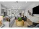 Open-concept living room and kitchen features modern gray tones and stylish decor at 9120 Warm Springs Cir, Parrish, FL 34219