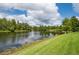 Stunning lakefront view with lush greenery and a tranquil atmosphere at 8945 Bella Vita Cir, Land O Lakes, FL 34637