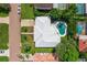 Aerial view of a single-Gathering home with pool and landscaped yard at 5853 Leeland S St, St Petersburg, FL 33715