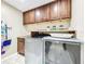 Convenient laundry room with washer, dryer, and upper cabinets at 12506 Ashdown Dr, Odessa, FL 33556