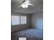 Bright living room featuring neutral paint, plush carpeting, and a ceiling fan at 6002 Christy Ln, Riverview, FL 33578