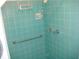 Simple teal tiled shower stall with grab bar at 3247 Kimberly Oaks Dr, Holiday, FL 34691