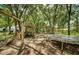 Large backyard with playset, trampoline, and mature trees at 5455 Lake Le Clare Rd, Lutz, FL 33558