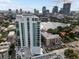 An aerial view shows the proximity to the ocean and downtown city skyline at 777 3Rd N Ave # 1504, St Petersburg, FL 33701